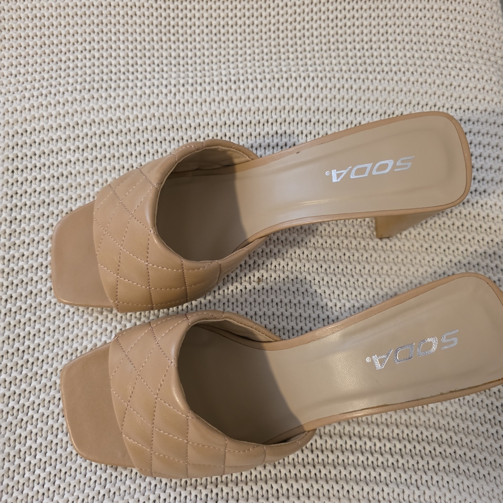 Soda Women's Tan Quilted Mules